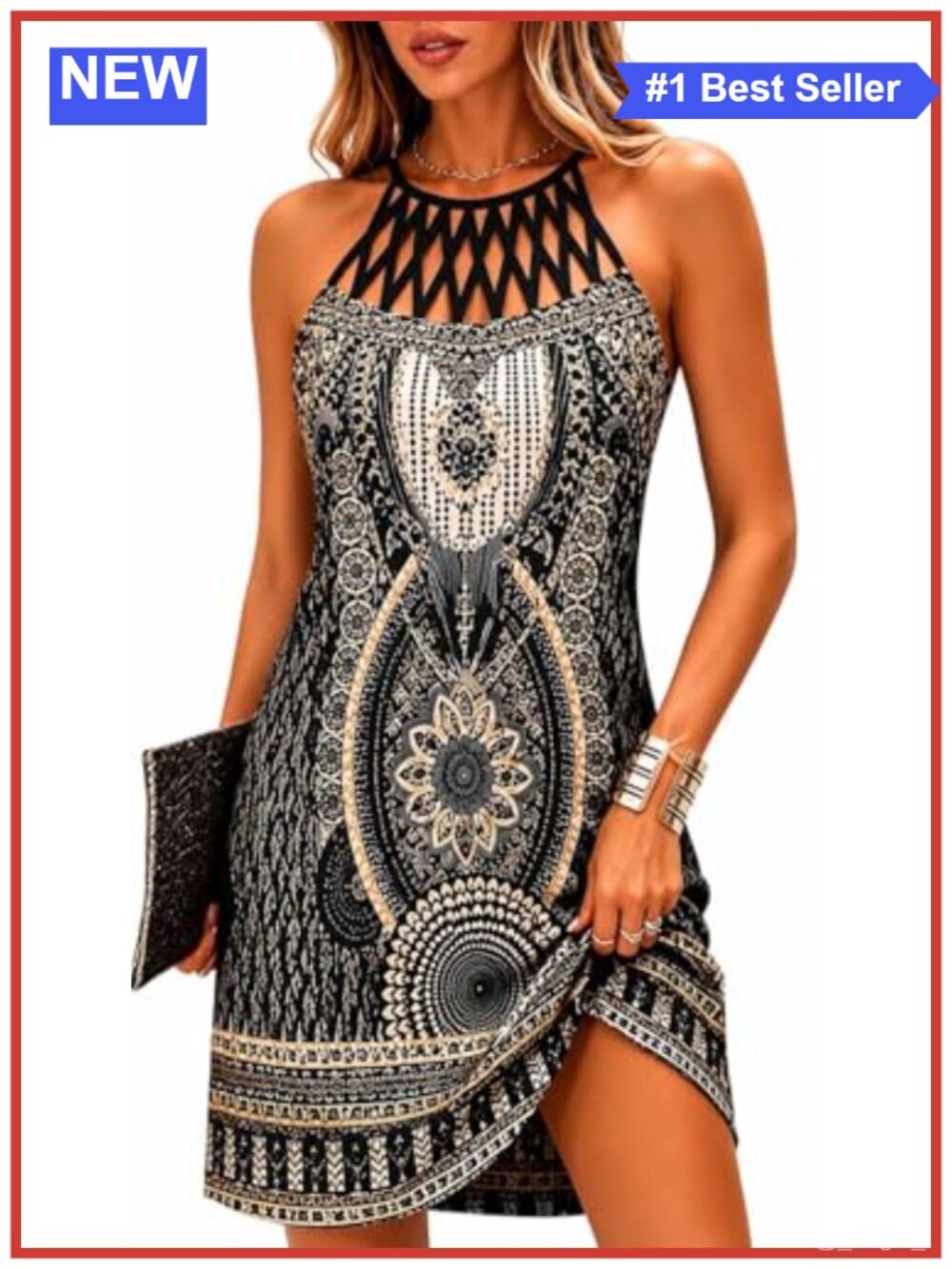 Summer Halter Neck A-line Floral Sundress with Pockets Sleeveless Beach Dress